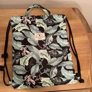 Tropical Leaf Canvas Drawstring Bag